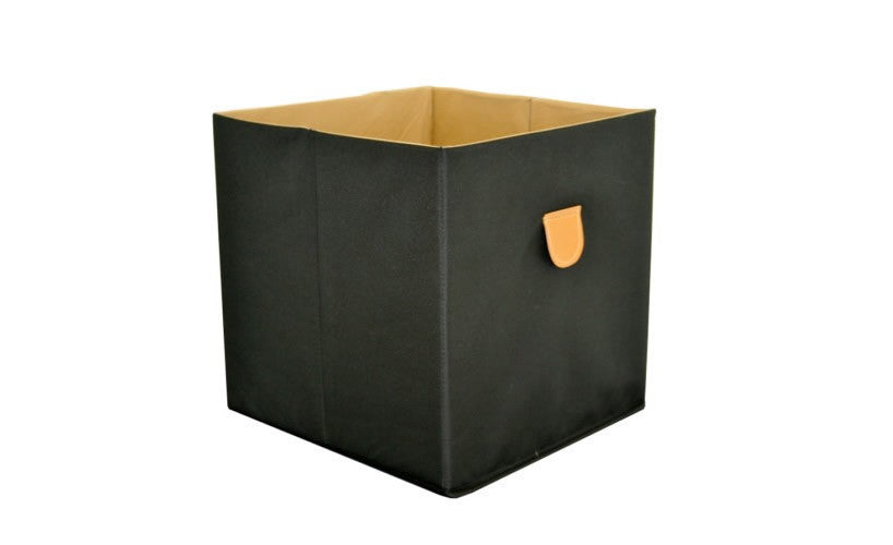 Stor' It - 2 faltbare Boxen aus Canvasstoff mit PU-Leder-Lasche, 34x34x34cm, passend für die Regale der Serien Fortuna, Prana und Caro - einrichten-24, Regale & Stauraummöbel