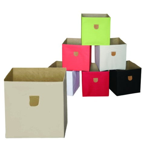 Stor' It - 2 faltbare Boxen aus Canvasstoff mit PU-Leder-Lasche, 34x34x34cm, passend für die Regale der Serien Fortuna, Prana und Caro - einrichten-24, Regale & Stauraummöbel