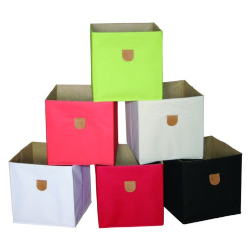 Stor' It - 2 faltbare Boxen aus Canvasstoff mit PU-Leder-Lasche, 34x34x34cm, passend für die Regale der Serien Fortuna, Prana und Caro - einrichten-24, Regale & Stauraummöbel