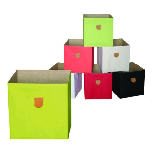 Stor' It - 2 faltbare Boxen aus Canvasstoff mit PU-Leder-Lasche, 34x34x34cm, passend für die Regale der Serien Fortuna, Prana und Caro - einrichten-24, Regale & Stauraummöbel