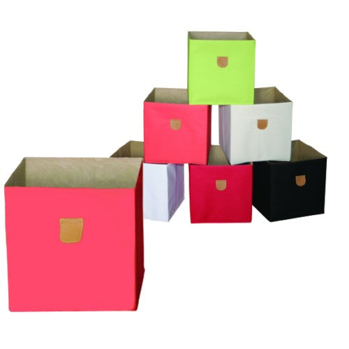 Stor' It - 2 faltbare Boxen aus Canvasstoff mit PU-Leder-Lasche, 34x34x34cm, passend für die Regale der Serien Fortuna, Prana und Caro - einrichten-24, Regale & Stauraummöbel