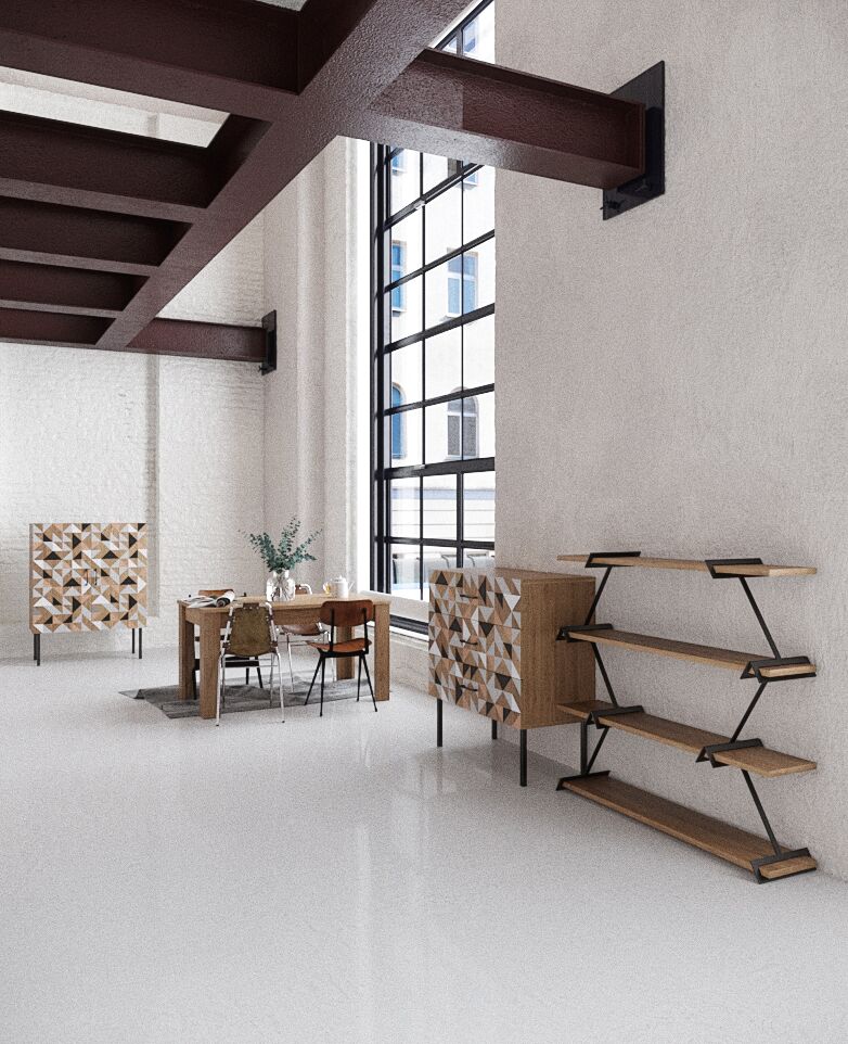 Spectral - Kommode mit 3 Schubladen mit Soft-Close, bedruckter Front, tobacco oak mit schwarz matt lackierten Metallkomponenten - einrichten-24, Kommoden & Sideboards