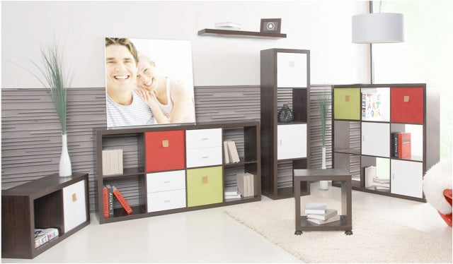 Stor' It - 2 faltbare Boxen aus Canvasstoff mit PU-Leder-Lasche, 34x34x34cm, passend für die Regale der Serien Fortuna, Prana und Caro - einrichten-24, Regale & Stauraummöbel