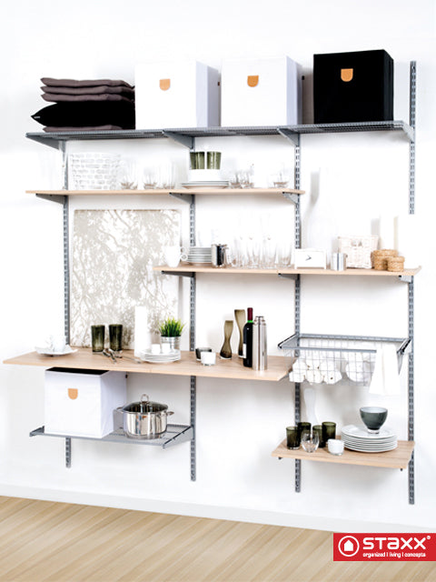 STAXX-System - moderne Industrial-Regale zur Wandfixierung, Starter-Set, endlos erweiterbar mit hoher Belastbarkeit, für Ihre Diele, Kleiderschrank, Werkraum, Küche, Büro, oder als Wohnwand, organisiertes-living Konzept - einrichten-24, Regale & Stauraummöbel