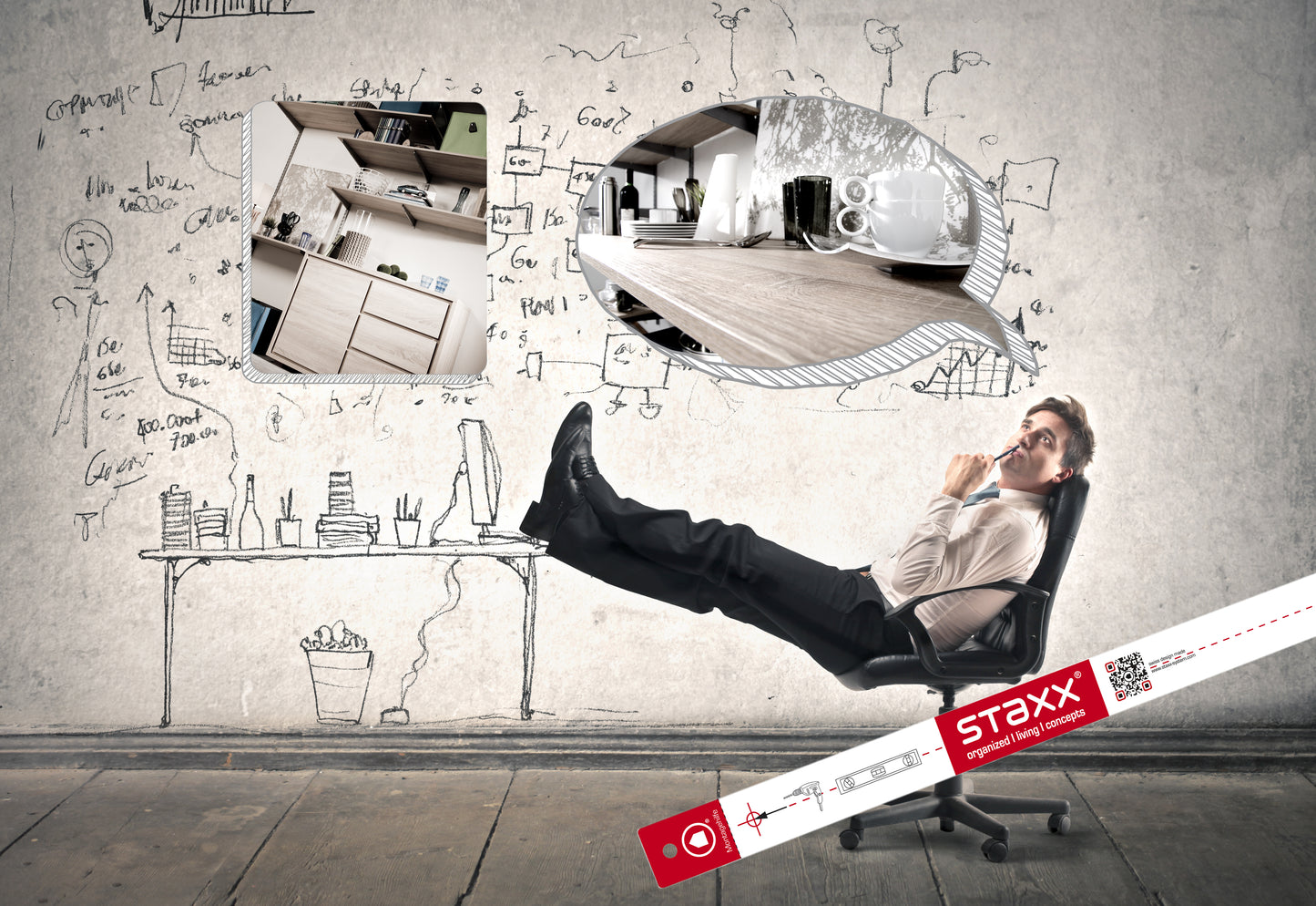 STAXX-System - moderne Industrial-Regale zur Wandfixierung, Starter-Set, endlos erweiterbar mit hoher Belastbarkeit, für Ihre Diele, Kleiderschrank, Werkraum, Küche, Büro, oder als Wohnwand, organisiertes-living Konzept - einrichten-24, Regale & Stauraummöbel