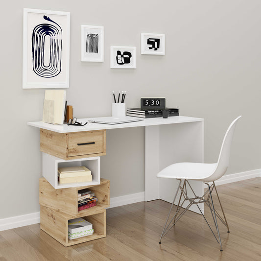 Monza - Schreibtisch, Homeoffice Tisch, 3 offene Fächer, 1 Schublade, asymmetrische Einteilung - einrichten-24, Büroeinrichtung