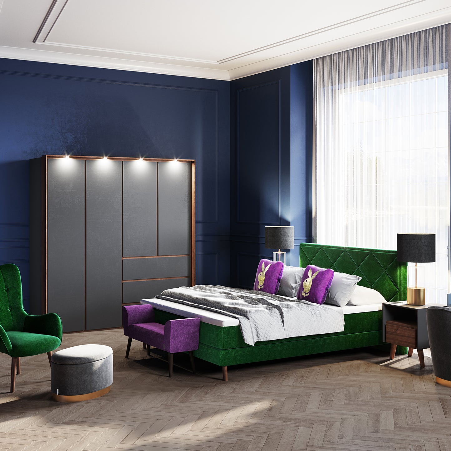 PLAYBOY - Kuscheldecke "JACKIE", luxuriöse, weiche Decke, Grau bedruckt, Premium-Microfaser - einrichten-24, Kissen & Decken