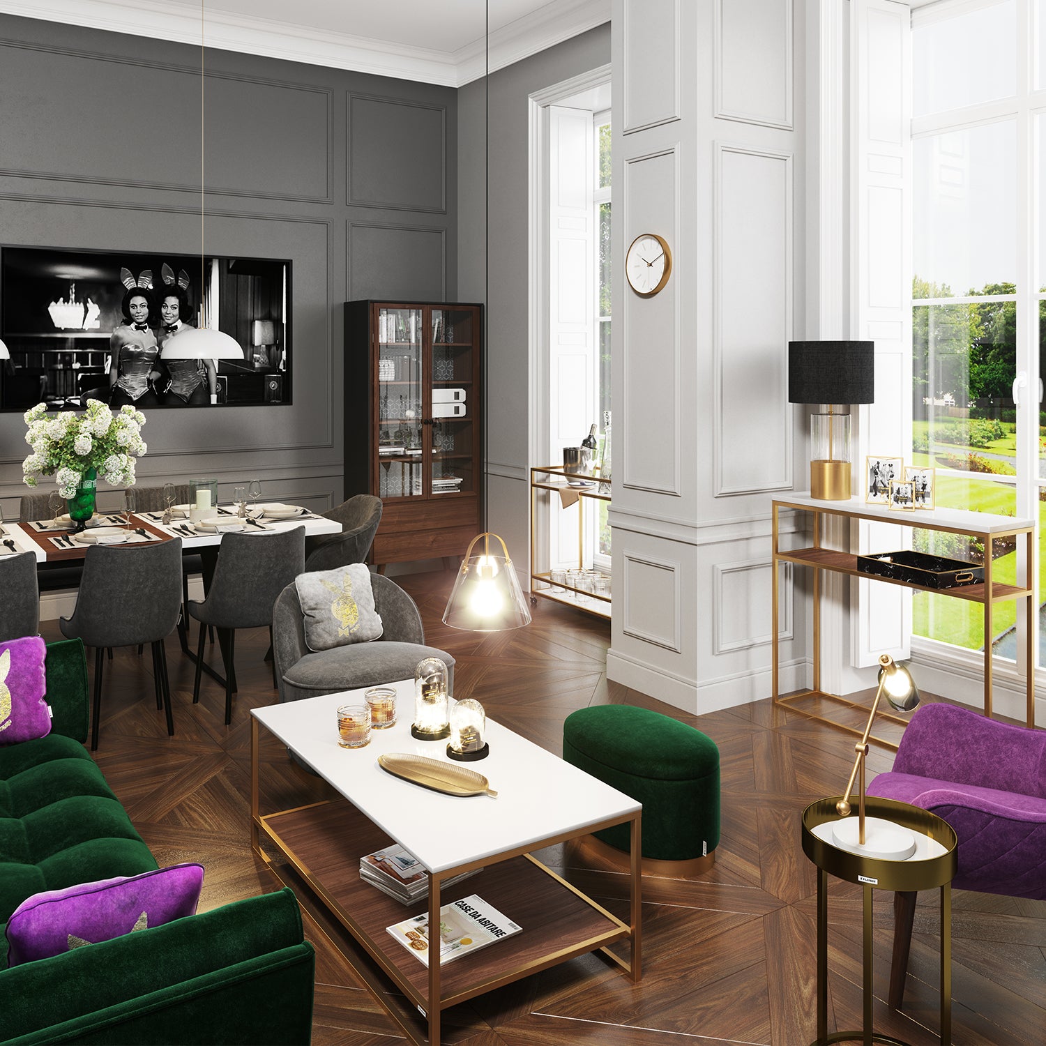 PLAYBOY - Kuscheldecke "JACKIE", luxuriöse, weiche Decke, Grau bedruckt, Premium-Microfaser - einrichten-24, Kissen & Decken