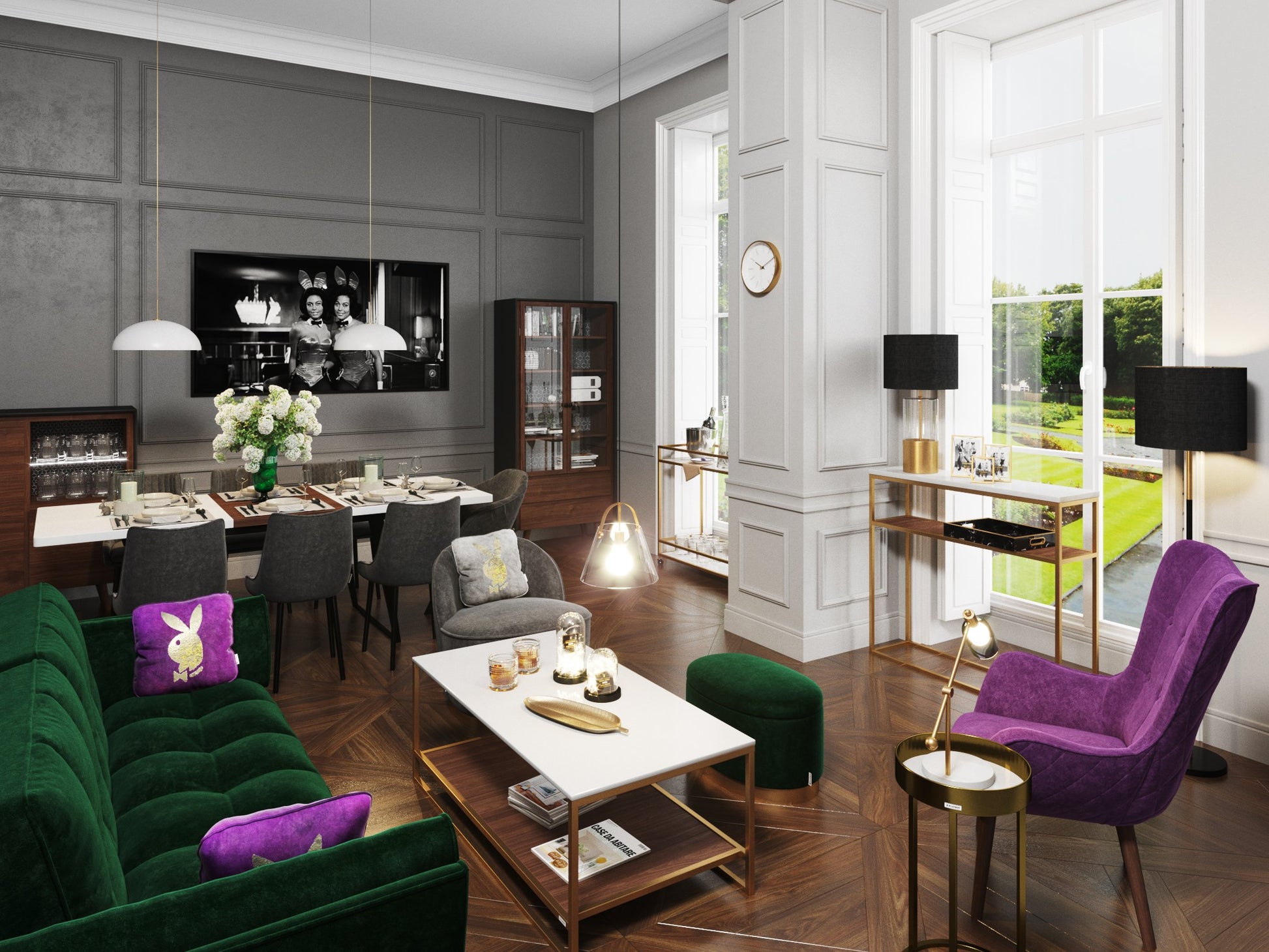 PLAYBOY - Ottoman "SCARLETT" gepolsterte Fussablage passend zum Sofa, Samtstoff in Rosa mit Massivholzfüsse, Retro-Design,Sofas & Ottomane - playboy