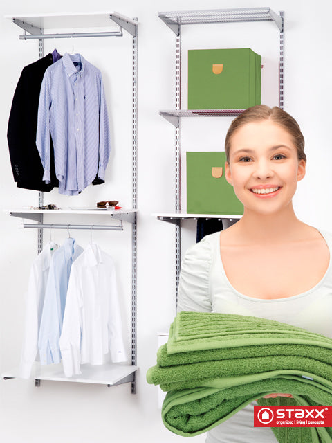 Stor' It - 2 faltbare Boxen aus Canvasstoff mit PU-Leder-Lasche, 34x34x34cm, passend für die Regale der Serien Fortuna, Prana und Caro - einrichten-24, Regale & Stauraummöbel