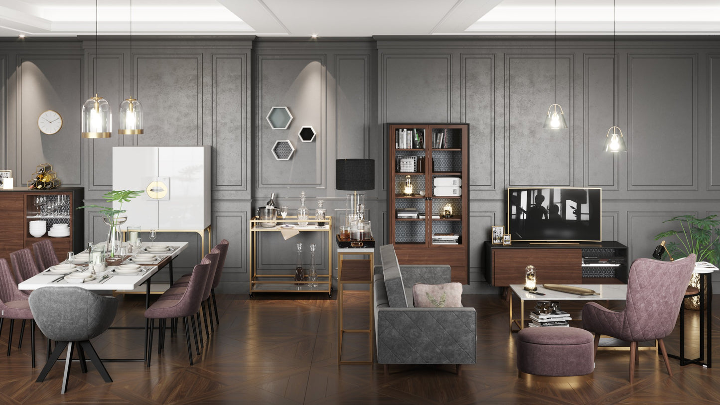 PLAYBOY - Couchtisch "OLIVIA" mit 1 Ablage im Walnuss Dekor, Tischplatte in Marmor Optik, goldenes Metallgestell,Couchtisch - playboy