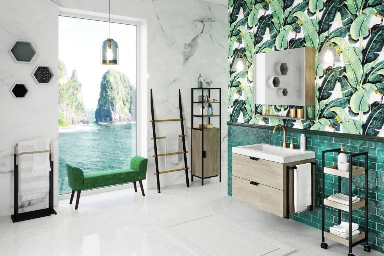 PLAYBOY - Waschbeckenunterschrank "JAYDEN" mit 1 Tür, sanft schliessend und 3 offenen Ablagen, Siphon-Ausschnitt, Wild Eiche Dekor,Badmöbel - playboy