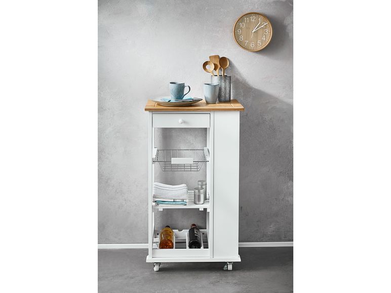 Nizza - Servierwagen mit viel Stauraum, Arbeitsfläche aus Bambus, Weiss lackiert, Landhausstil - einrichten-24, Couch- & Beistelltische