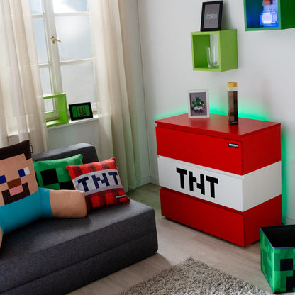 MINECRAFT - Kommode mit 3 Schubladen, Dresser, TNT-Würfel, Gaming Möbel mit Beleuchtung
