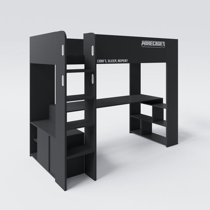 MINECRAFT - Kojenbett, Hochbett 90x200cm, Gaming Möbel mit dunklem Design und leuchtenden Elementen