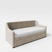 PRINCESS - Tagesbett, gepolstertes Schlafsofa mit Arm- und Rückenlehne, ausziehbar, Samt in Creme