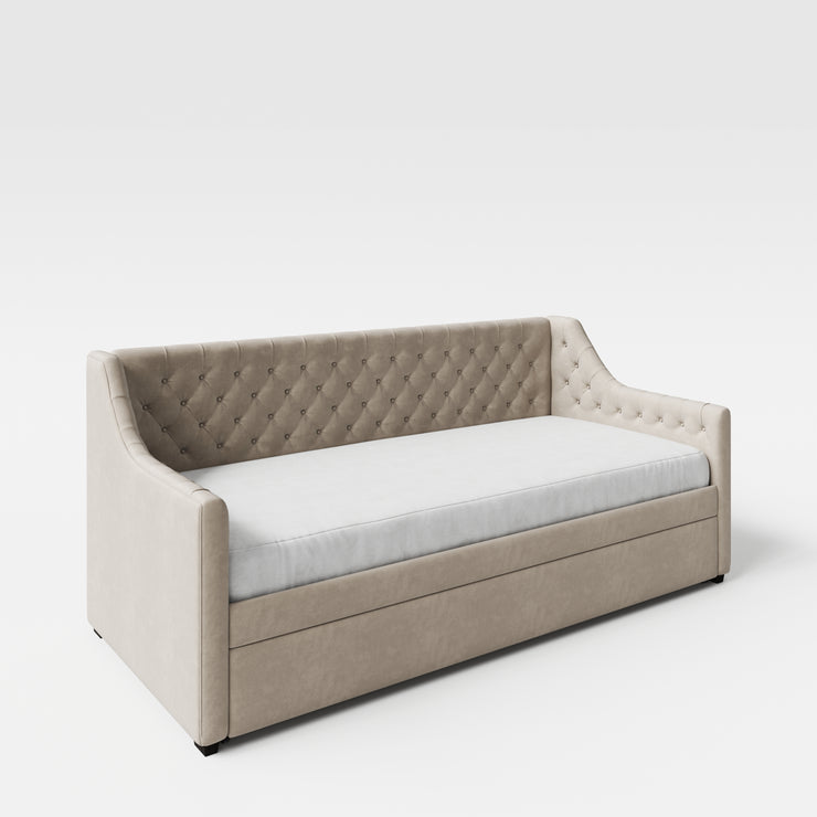 PRINCESS - Tagesbett, gepolstertes Schlafsofa mit Arm- und Rückenlehne, ausziehbar, Samt in Creme