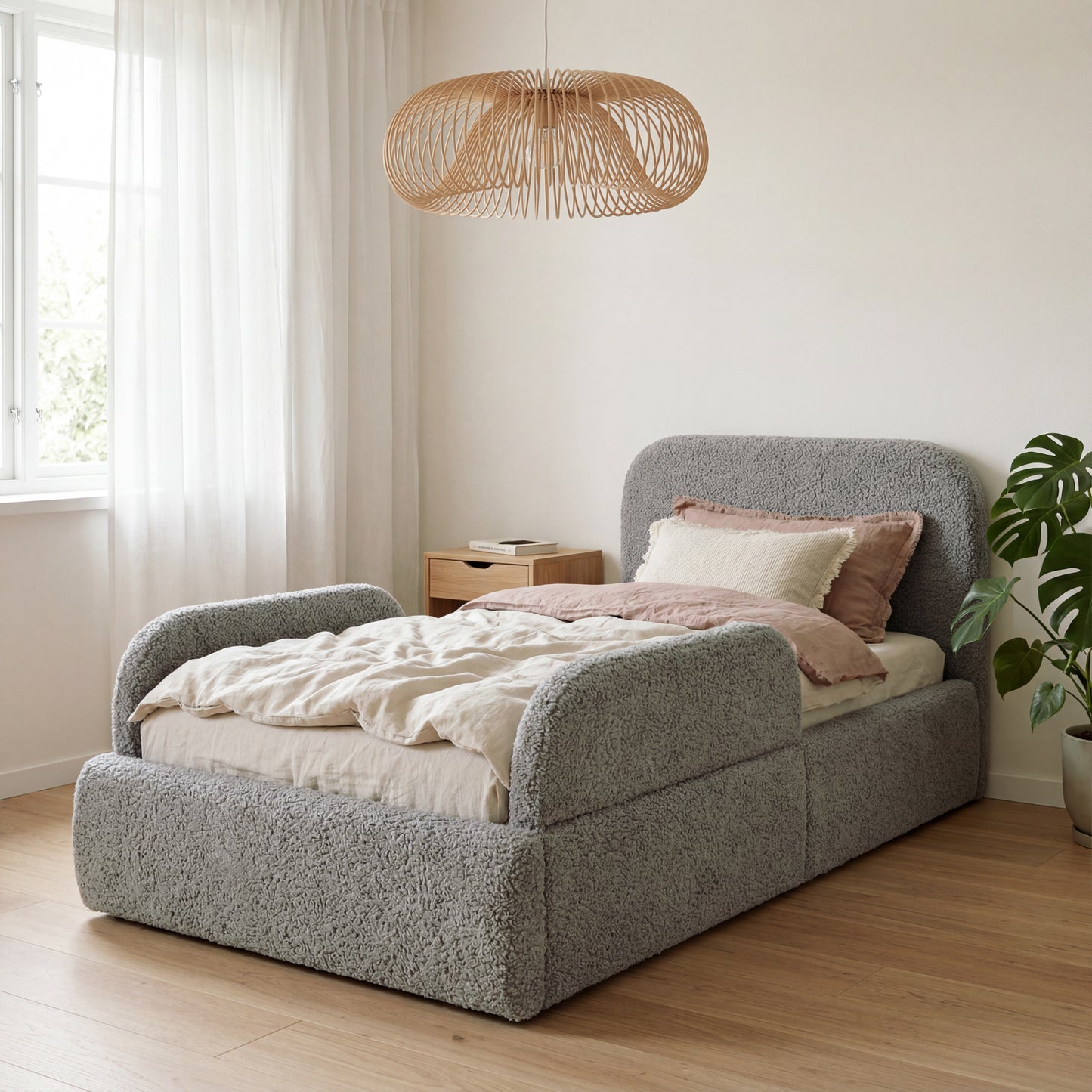Gepolstertes Kinderbett LITTLE DREAM 90x200 inkl. Stauraum & Lattenrost - Cozy Grey