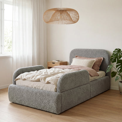 Gepolstertes Kinderbett LITTLE DREAM 90x200 inkl. Stauraum & Lattenrost - Cozy Grey