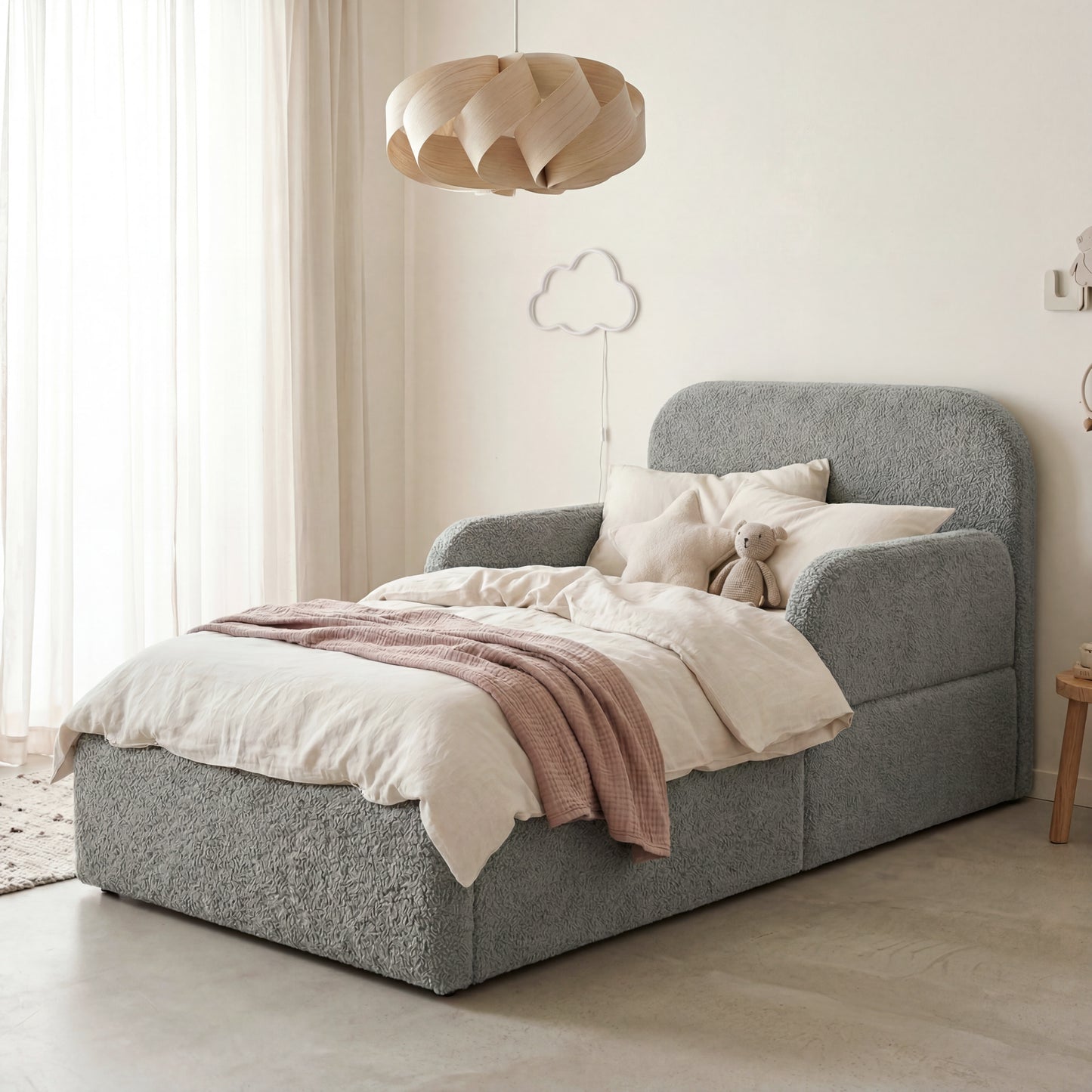 Gepolstertes Kinderbett LITTLE DREAM 90x200 inkl. Stauraum & Lattenrost - Cozy Grey