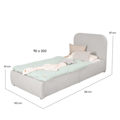 Gepolstertes Kinderbett LITTLE DREAM 90x200 inkl. Stauraum & Lattenrost - Pebbles