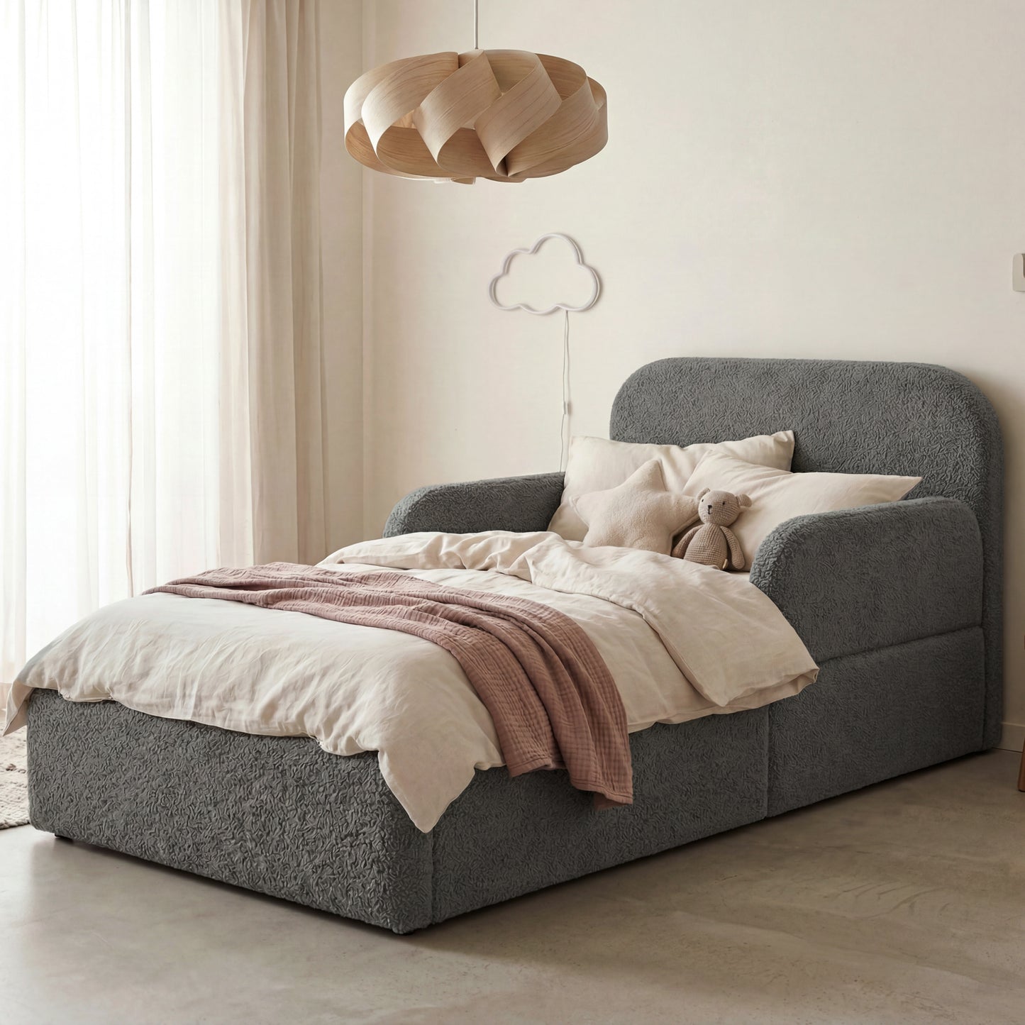 Gepolstertes Kinderbett LITTLE DREAM 120x200 inkl. Stauraum & Lattenrost - Cozy Grey