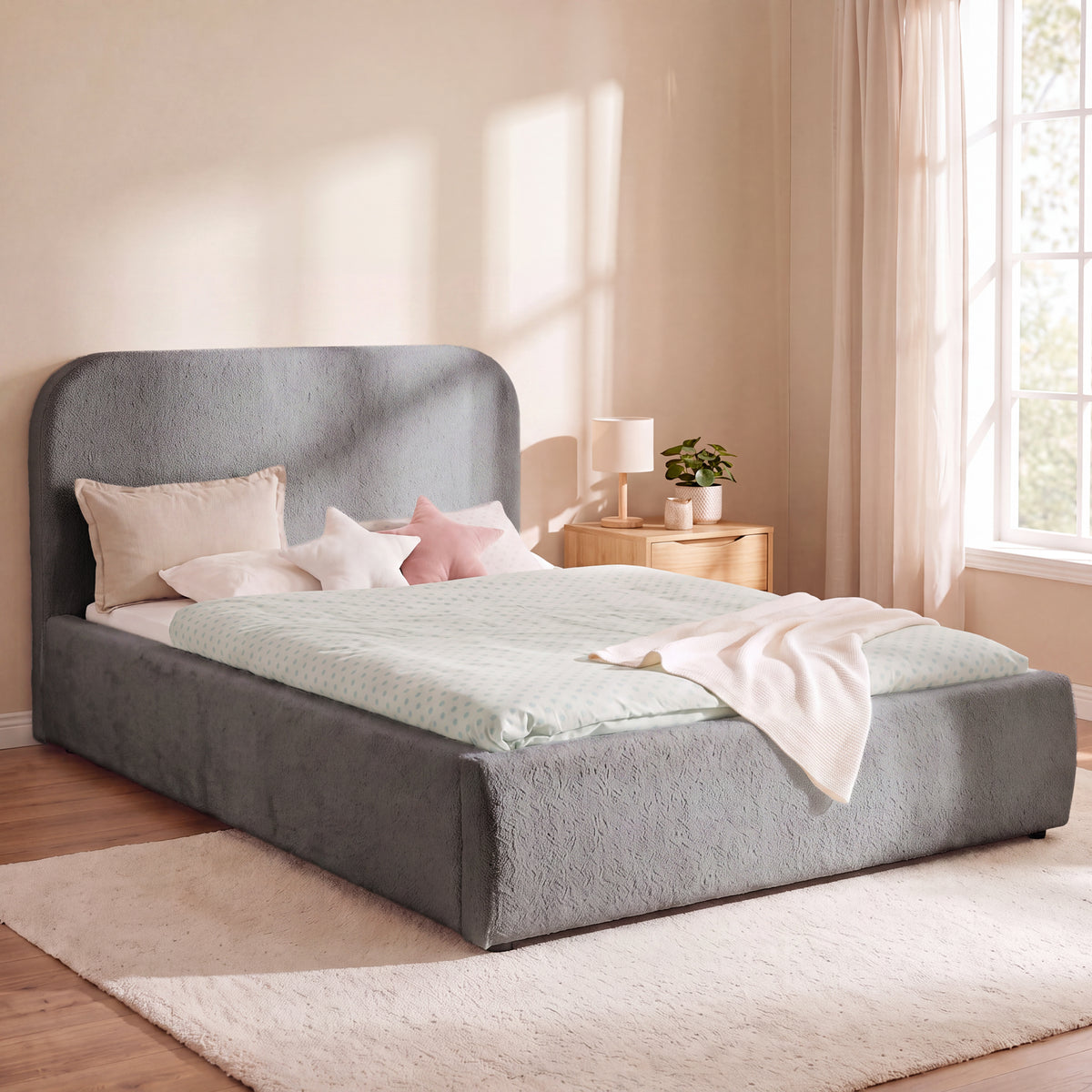 Gepolstertes Kinderbett LITTLE DREAM 140x200 inkl. Stauraum & Lattenrost - Cozy Grey
