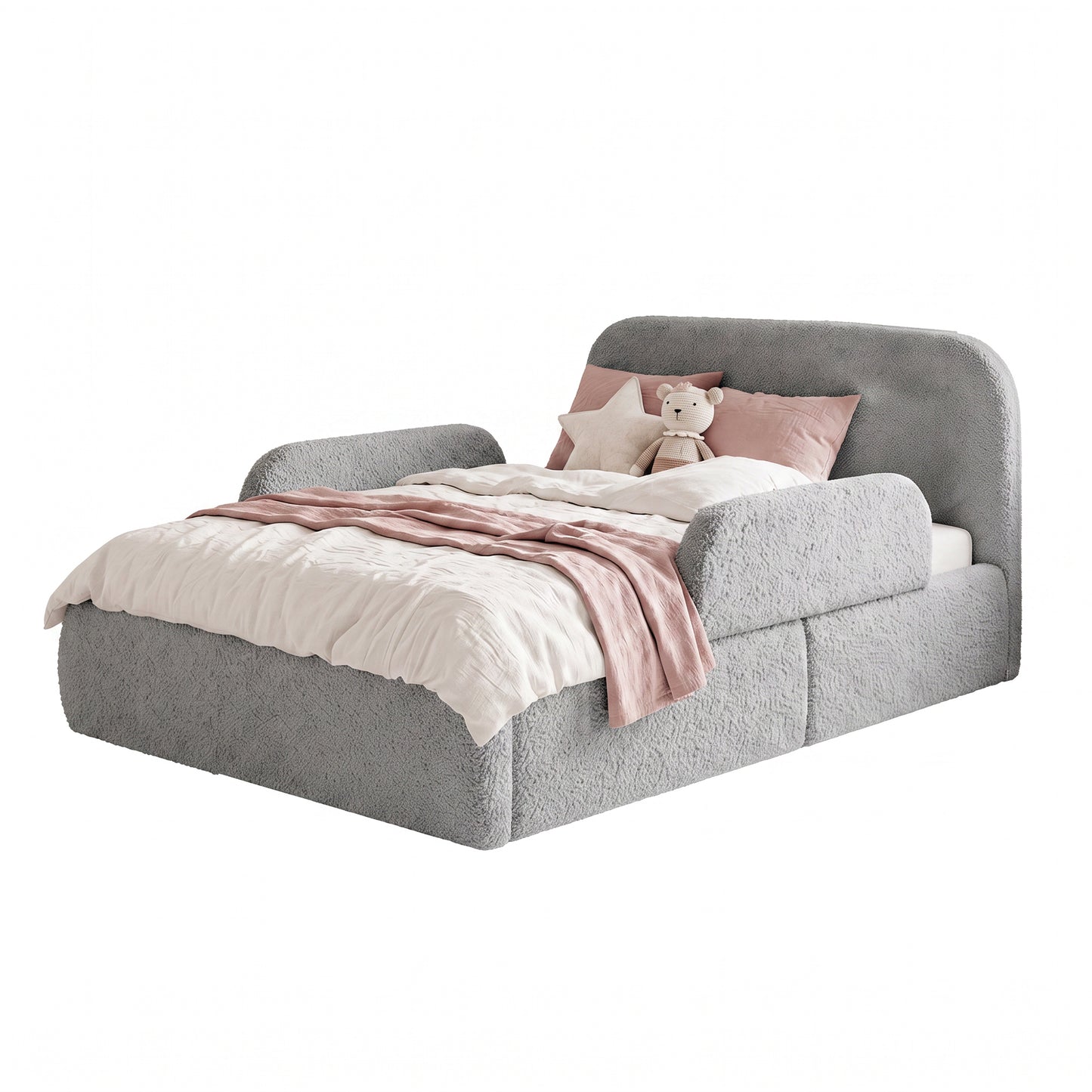 Gepolstertes Kinderbett LITTLE DREAM 140x200 inkl. Stauraum & Lattenrost - Cozy Grey
