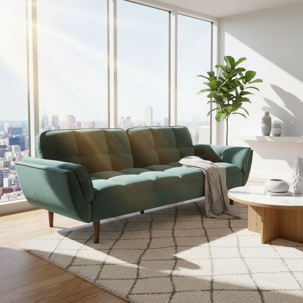 PLAYBOY - Sofa "SCARLETT" gepolsterte Couch mit Bettfunktion, Samtstoff in Grün, Retro-Design - einrichten-24, Sofas & Ottomane 