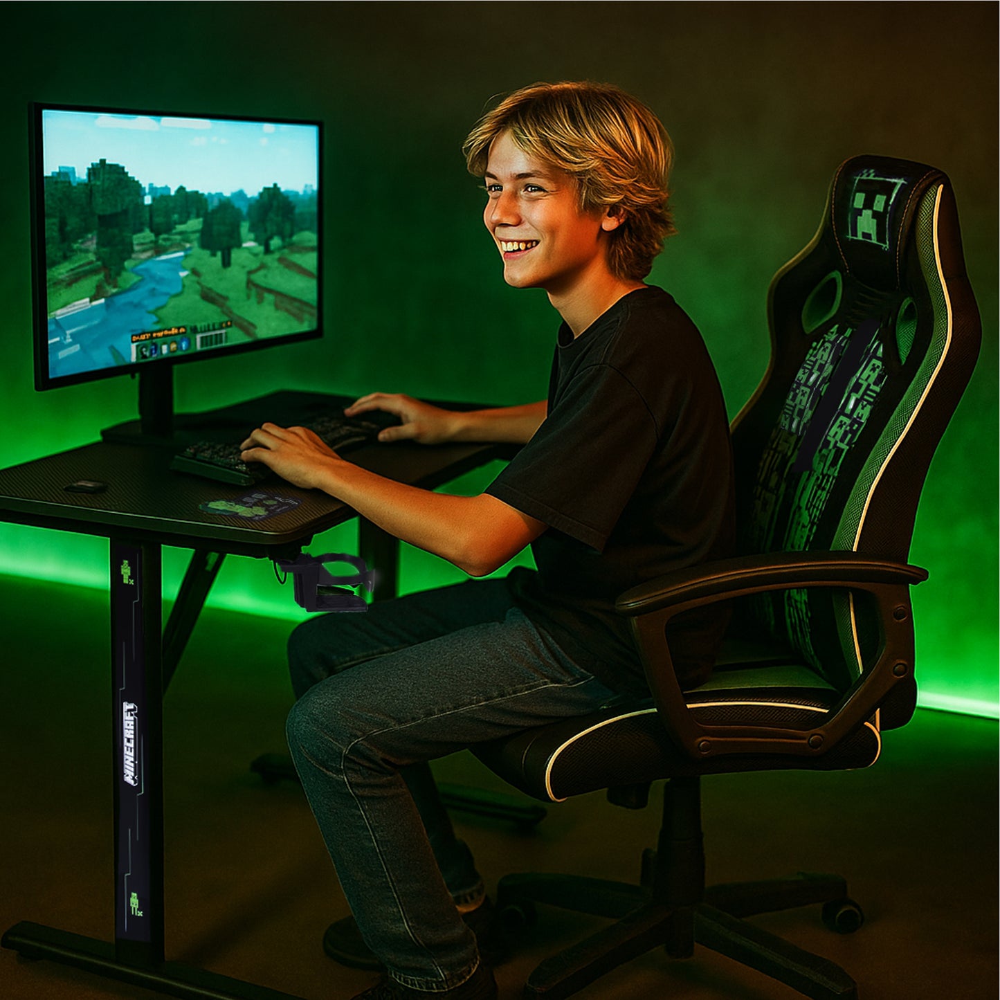 MINECRAFT - Schreibtisch, Bürotisch, Gaming-Tisch, Möbel mit dunklem Design