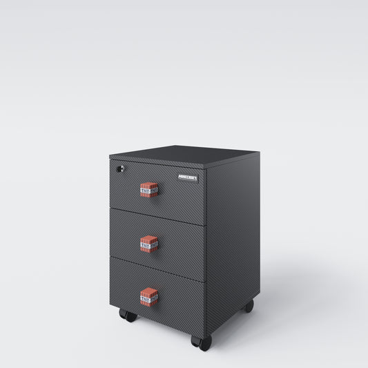 MINECRAFT - Rollcontainer mit 3 Schubladen, abschließbar, Carbon Optik, Gaming Möbel mit Beleuchtung