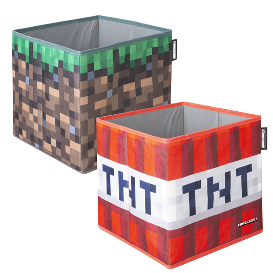 MINECRAFT - Aufbewahrungsboxen im 2er Set, faltbare Stoffboxen mit Stauraum, Grasblock Design