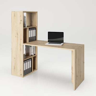 Fortuna - SET , Regal mit 6 Fächern inkl. Schreibtischanbau, Bücherregal, Büroregal, Raumteiler, Fächer in asymmetrischer Aufteilung