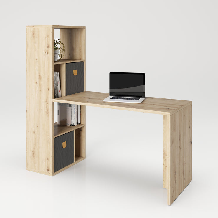 Fortuna - SET , Regal mit 6 Fächern inkl. Schreibtischanbau, Bücherregal, Büroregal, Raumteiler, Fächer in asymmetrischer Aufteilung