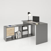 Fortuna - SET , Regal mit 6 Fächern inkl. Schreibtischanbau, Bücherregal, Büroregal, Raumteiler, Fächer in asymmetrischer Aufteilung