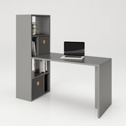 Fortuna - SET , Regal mit 6 Fächern inkl. Schreibtischanbau, Bücherregal, Büroregal, Raumteiler, Fächer in asymmetrischer Aufteilung