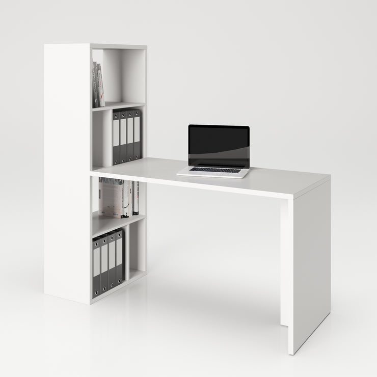 Fortuna - SET , Regal mit 6 Fächern inkl. Schreibtischanbau, Bücherregal, Büroregal, Raumteiler, Fächer in asymmetrischer Aufteilung