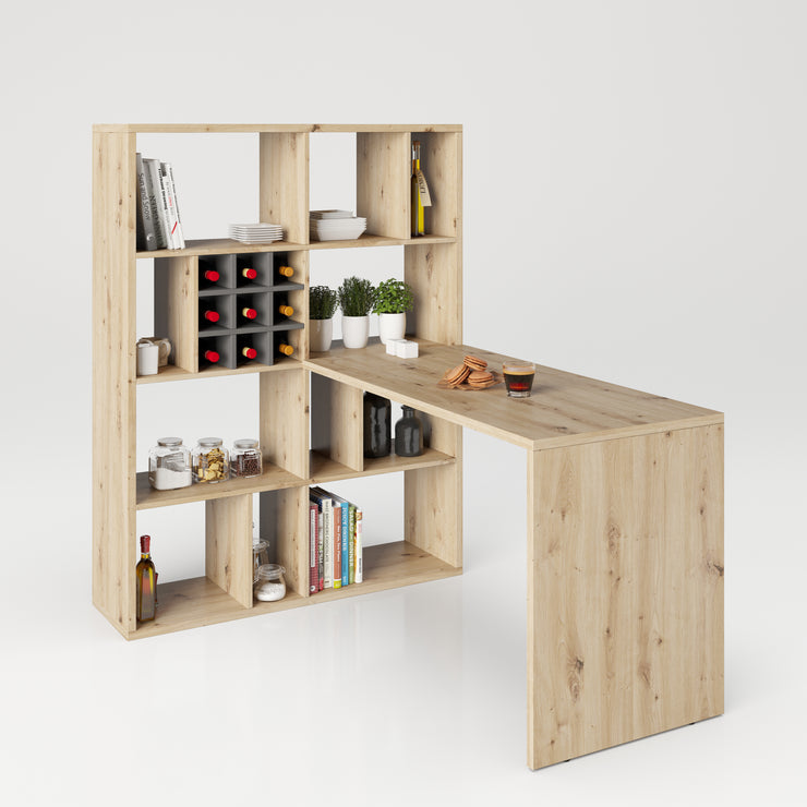Fortuna - SET , Regal mit 12 Fächern inkl. Schreibtischanbau, Bücherregal, Büroregal, Raumteiler, Fächer in asymmetrischer Aufteilung