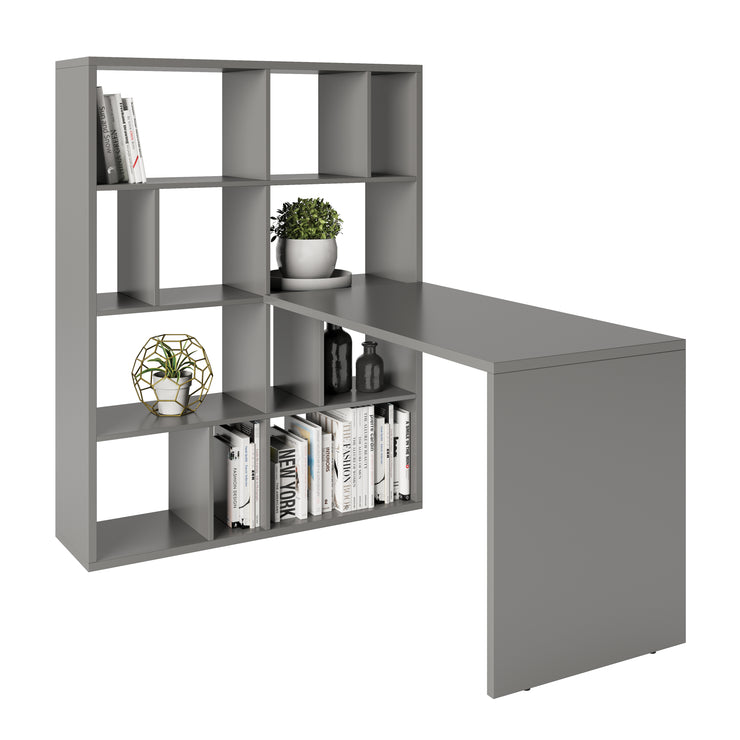 Fortuna - SET , Regal mit 12 Fächern inkl. Schreibtischanbau, Bücherregal, Büroregal, Raumteiler, Fächer in asymmetrischer Aufteilung