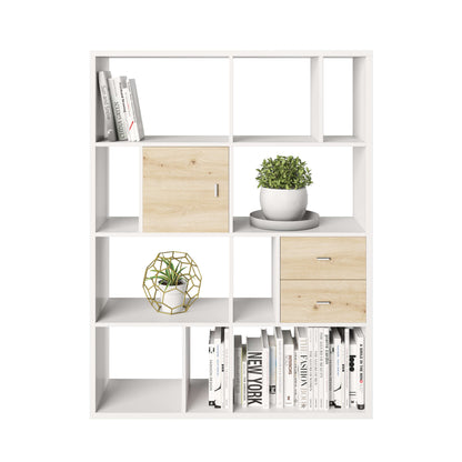 Fortuna - SET Regal mit 12 Fächern inkl. Tür-/Schubladeneinsatz, Bücherregal, Büroregal, Raumteiler, Fächer in asymmetrischer Aufteilung