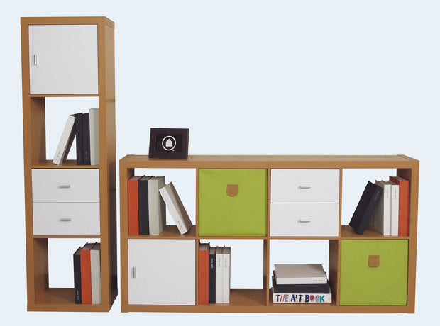 Stor' It - 2 faltbare Boxen aus Canvasstoff mit PU-Leder-Lasche, 34x34x34cm, passend für die Regale der Serien Fortuna, Prana und Caro - einrichten-24, Regale & Stauraummöbel 