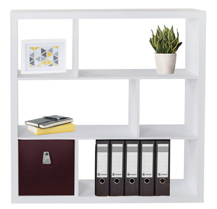 Fortuna - Bücherregal, Büroregal, Raumteiler mit 6 Fächern, asymmetrische Aufteilung, weiss - einrichten-24, Regale & Stauraummöbel 