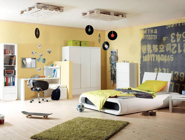 Prana - Kleiderschrank mit 3 Türen und 2 Schubladen, inkl Kleiderstange und viel Stauraum, abgerundete Kanten, weiss hochglanz - einrichten-24, Regale & Stauraummöbel 