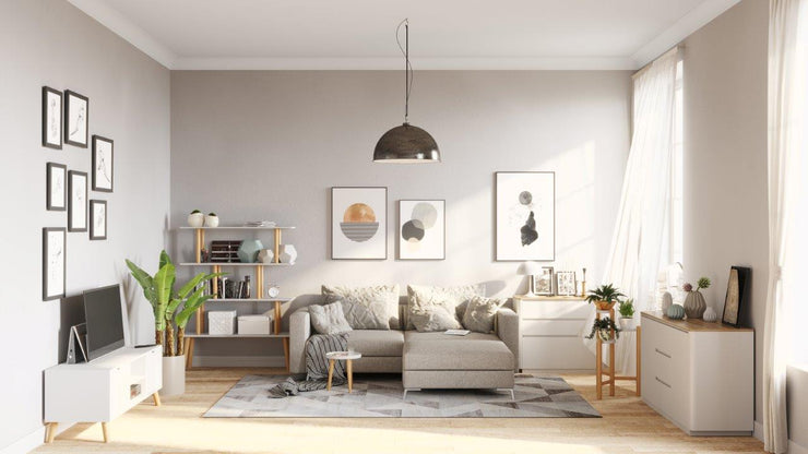 Scandi - Regal, Raumteiler, Bücherregal mit 4 weissen Böden, Massivholzfüsse, Scandi-Style - einrichten-24, Couch- & Beistelltische 