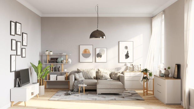 Scandi - TV-Möbel, Lowboard, Fernsehtisch mit 2 Türen mit Soft-Close und 2 offene Fächer, Massivholzfüsse, Scandi-Style - einrichten-24, Couch- & Beistelltische 