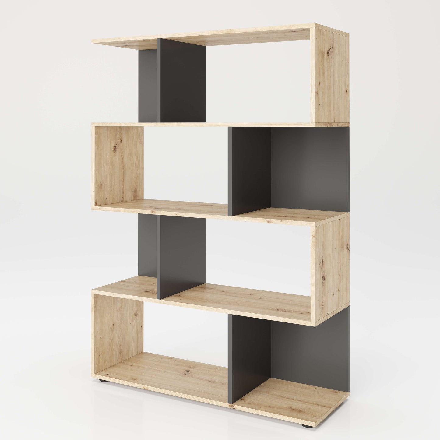 Shelfy - Bücherregal, Büroregal, Raumteiler mit 8 Fächern, asymmetrische Aufteilung