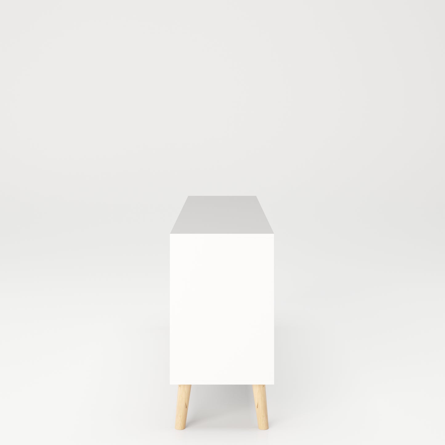 SCANDI - Sideboard mit 2 Türen mit Soft-Close, breitem Einlegeboden und 3 Schubladen, Massivholzfüße, weiß matt lackiert