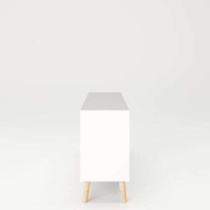SCANDI - Sideboard mit 2 Türen mit Soft-Close, breitem Einlegeboden und 3 Schubladen, Massivholzfüße, weiß matt lackiert