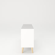 SCANDI - Sideboard mit 2 Türen mit Soft-Close, breitem Einlegeboden und 3 Schubladen, Massivholzfüße, weiß matt lackiert