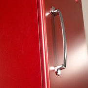 Miami - Vitrine mit 1 Tür mit Fenster aus Sicherheitsglas, Hochkommode, chromfarbene Griffe, Füsse und Logo aus hochwertigem Autoschriftzug, Metallgriffe, Autometallic-Lackierung in rot